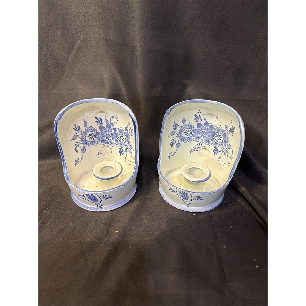 Vintage Arecibo Blue And White Ceramic Candle Holders
